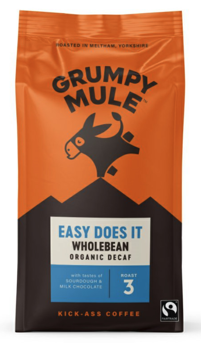 Grumpy Mule Easy Does It Wholebean Decaf, 100% Arabica, zrnková káva bez kofeinu, BIO, 200 g Obrázek