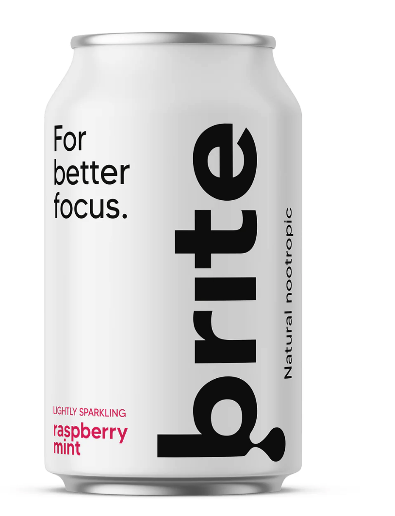 Brite Natural Energy Drink Rapsberry Mint, Energetický sycený nápoj, Malina a máta, 330 ml Obrázek