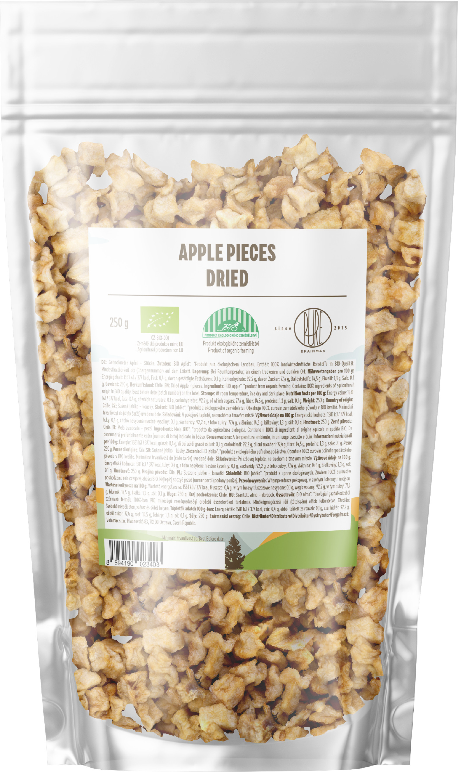 BrainMax Pure Jablka kousky sušené BIO, 250 g Obrázek