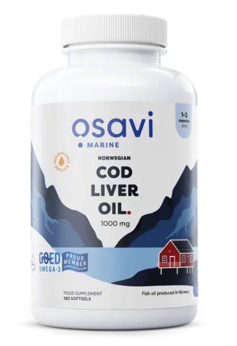 Osavi Norwegian Cod Liver Oil, Norský olej z tresčích jater, citrón, 1000 mg, 180 kapslí