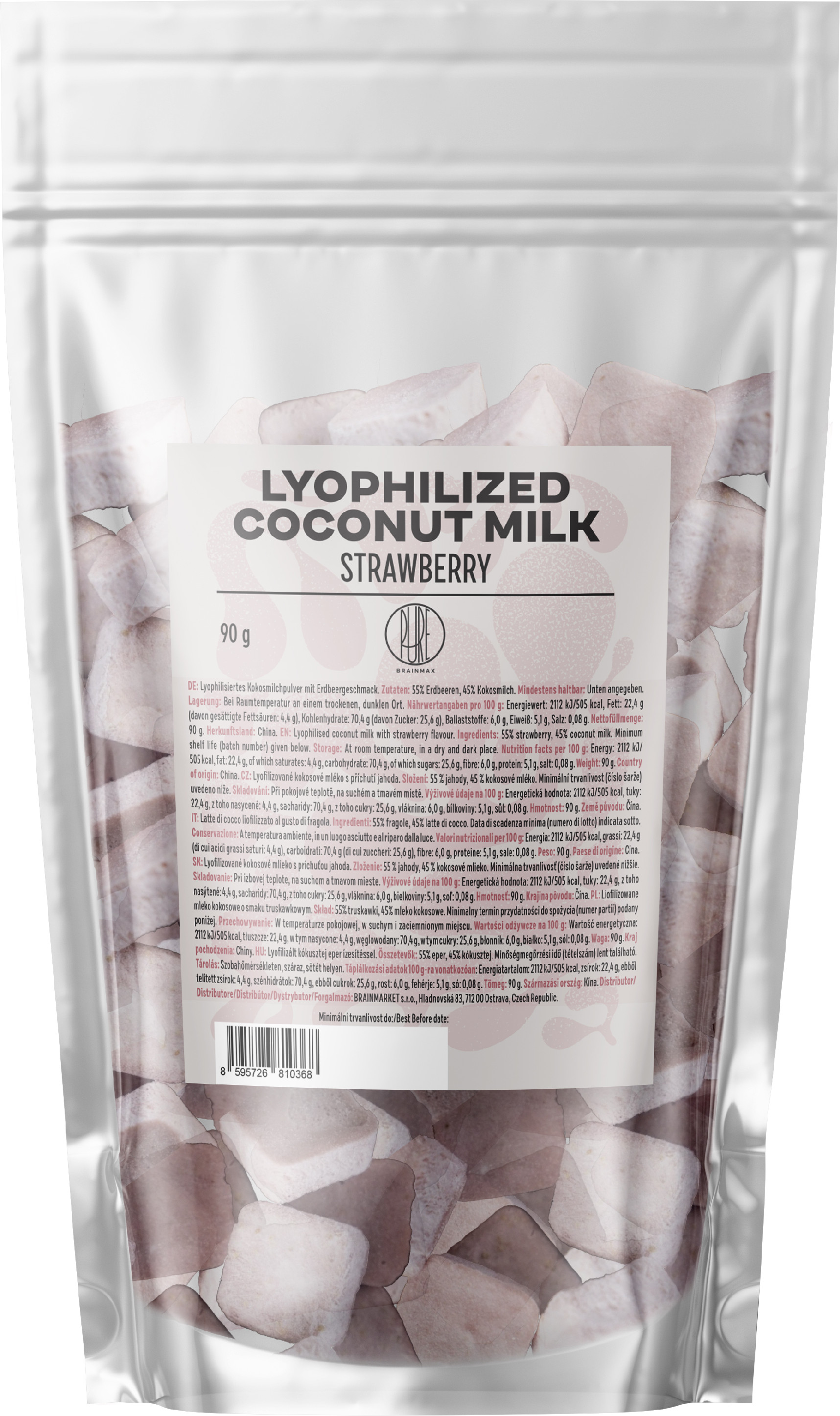 BrainMax Pure Lyofilizované kokosové mléko, jahoda, 90 g Obrázek