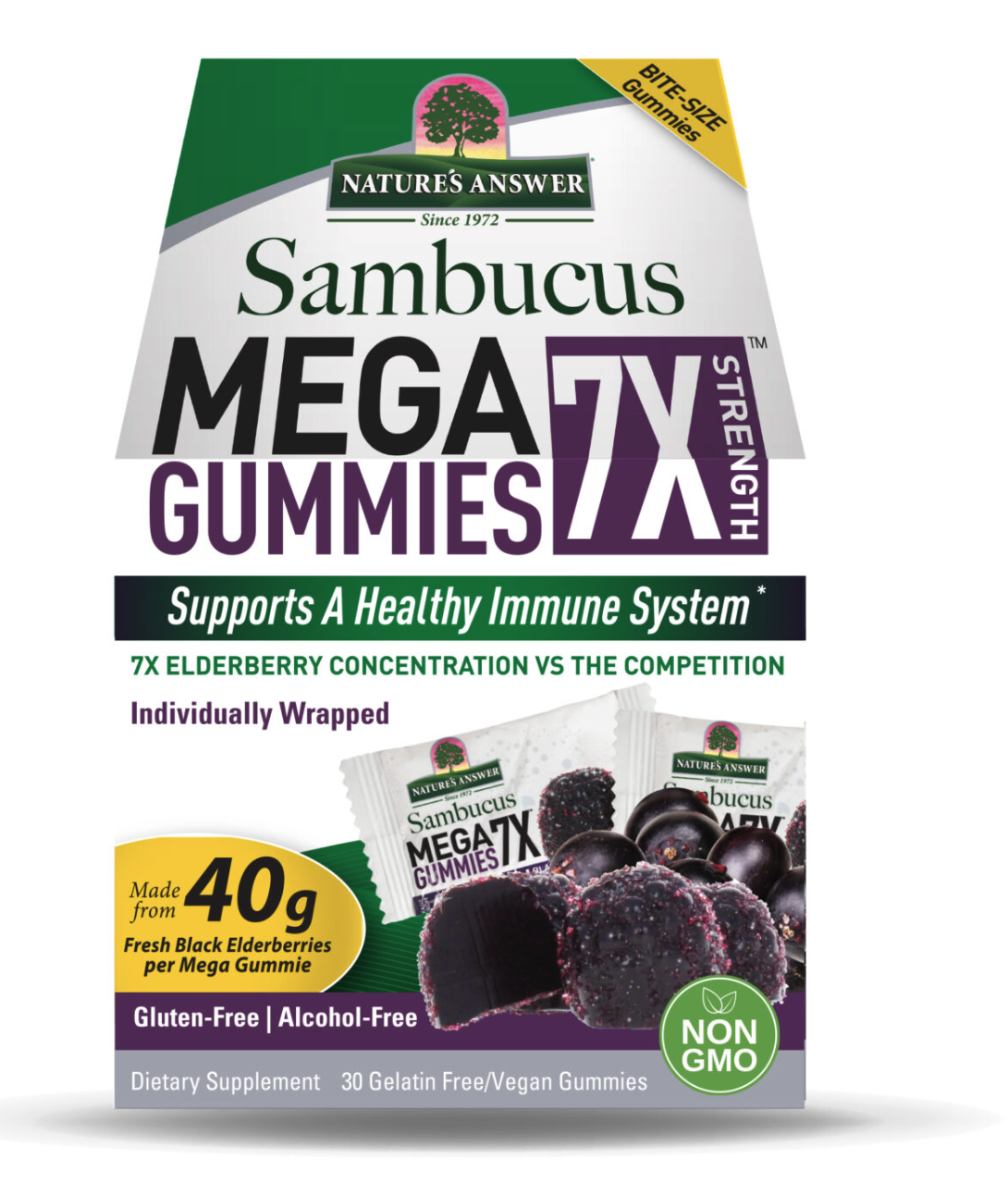 Nature's Answer Sambucus Mega Gummies, gumové bonbóny, černý bez,  30x 5 g Obrázek