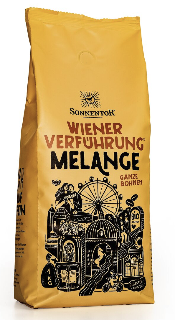 Sonnentor Vídeňské pokušení® Melange, 100 % Arabica, zrnková káva, BIO, 1000 g