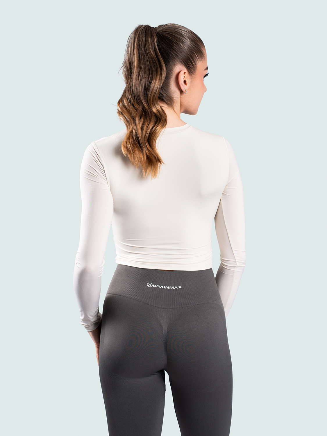 BrainMax dámský crop top s dlouhým rukávem, krémový Velikost: L Obrázek