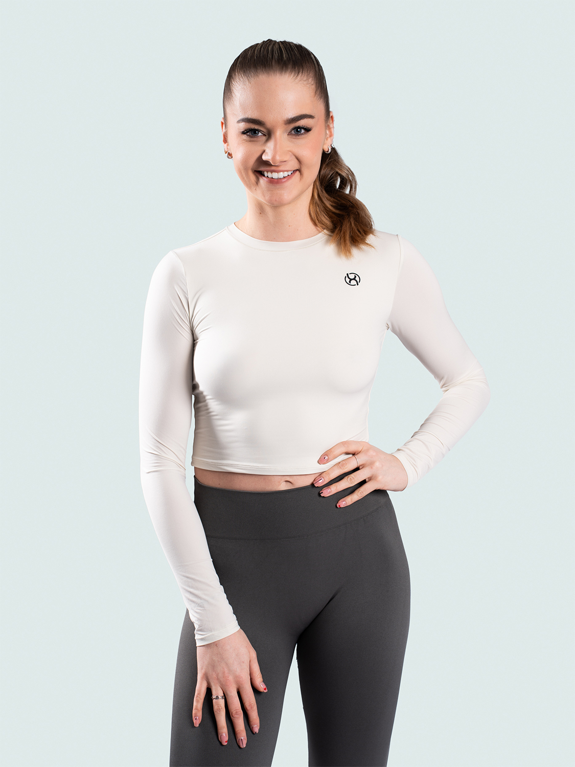 BrainMax dámský crop top s dlouhým rukávem, krémový Velikost: L Obrázek