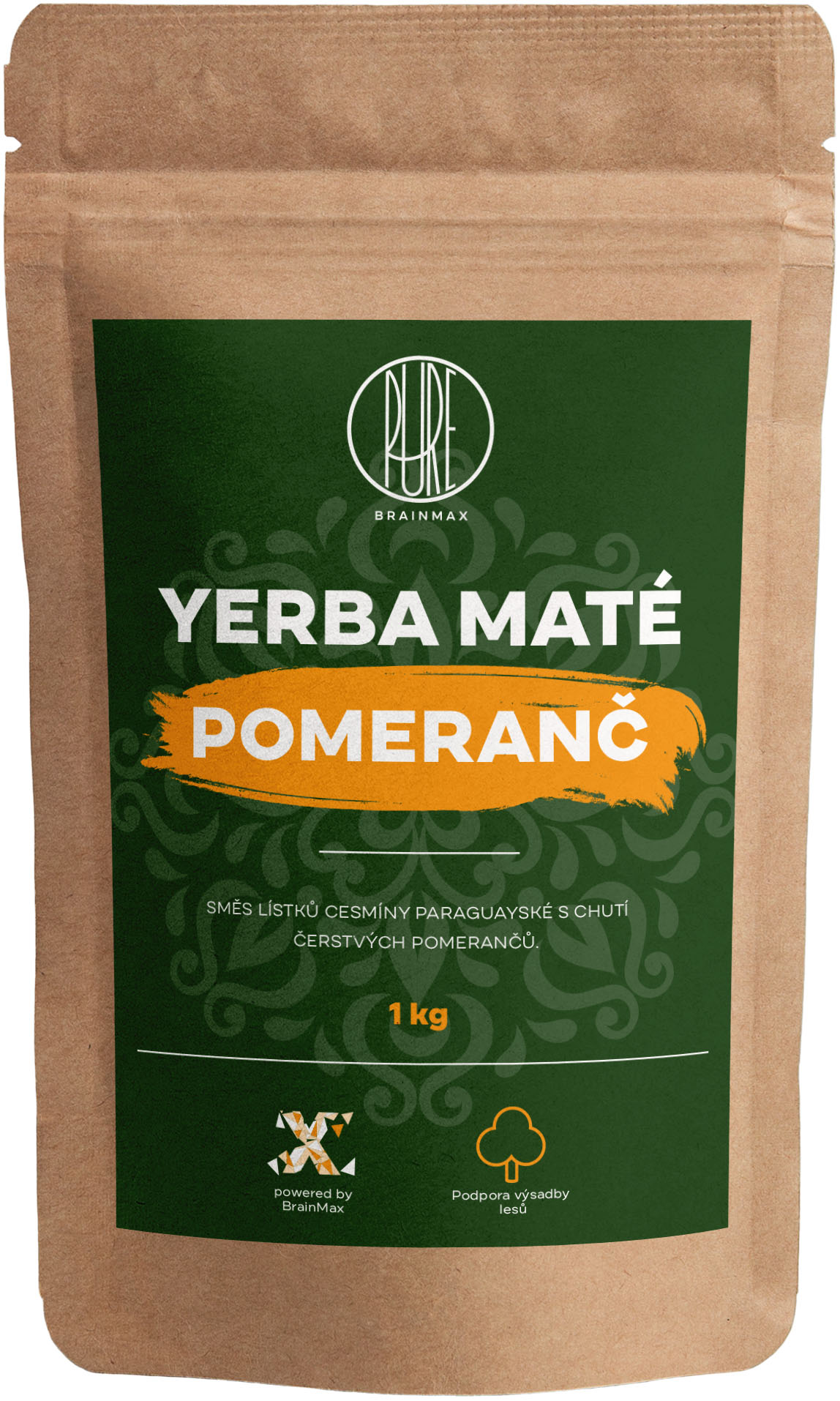 BrainMax Pure Yerba Maté, Pomeranč, 1000 g