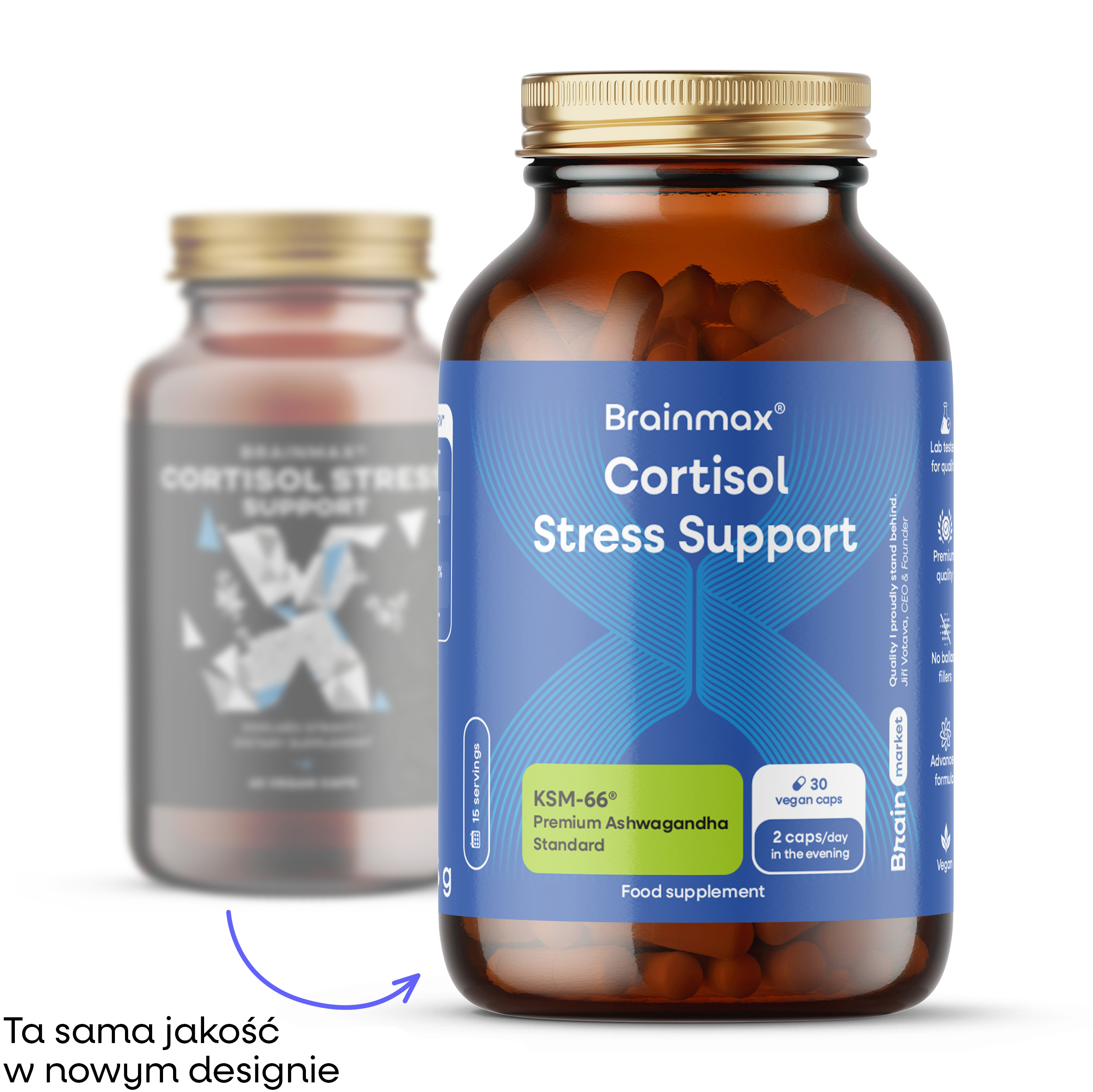 BrainMax Cortisol Stress Support, kompleks na równowagę psychiczną, 30 kapsułek roślinnych