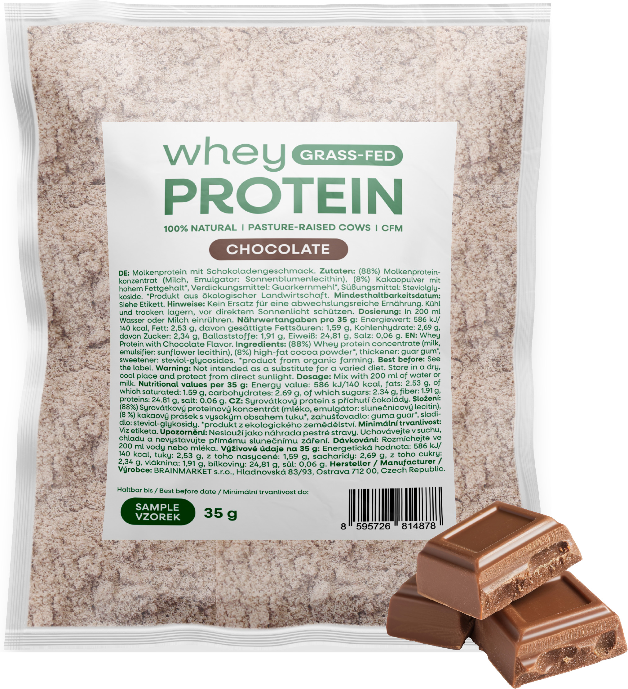 BrainMax Grass-fed Whey Protein, Czekolada, 35 g, PRÓBKA