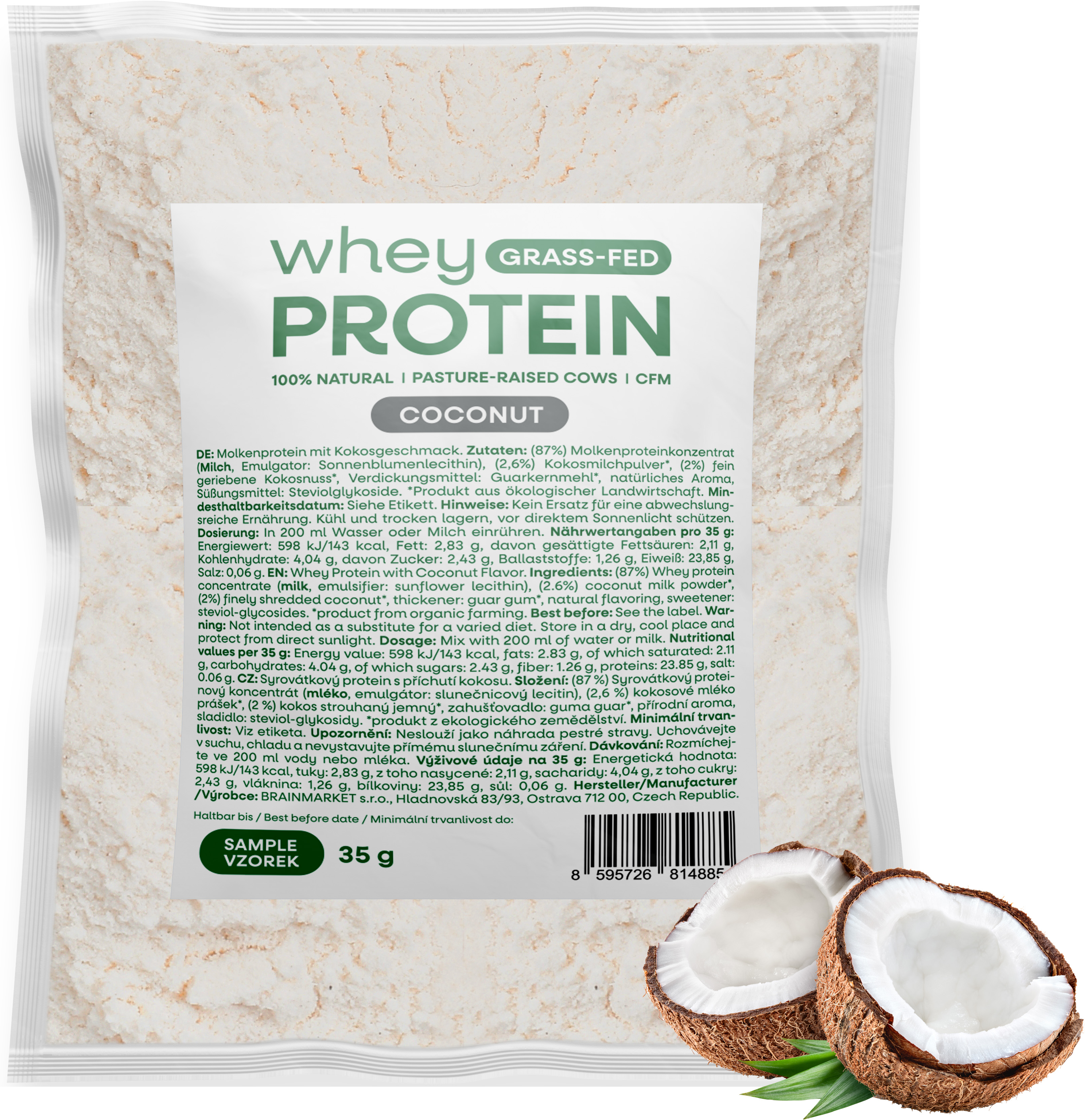 BrainMax Grass-fed Whey Protein, Kokos, 35 g, VZOREK