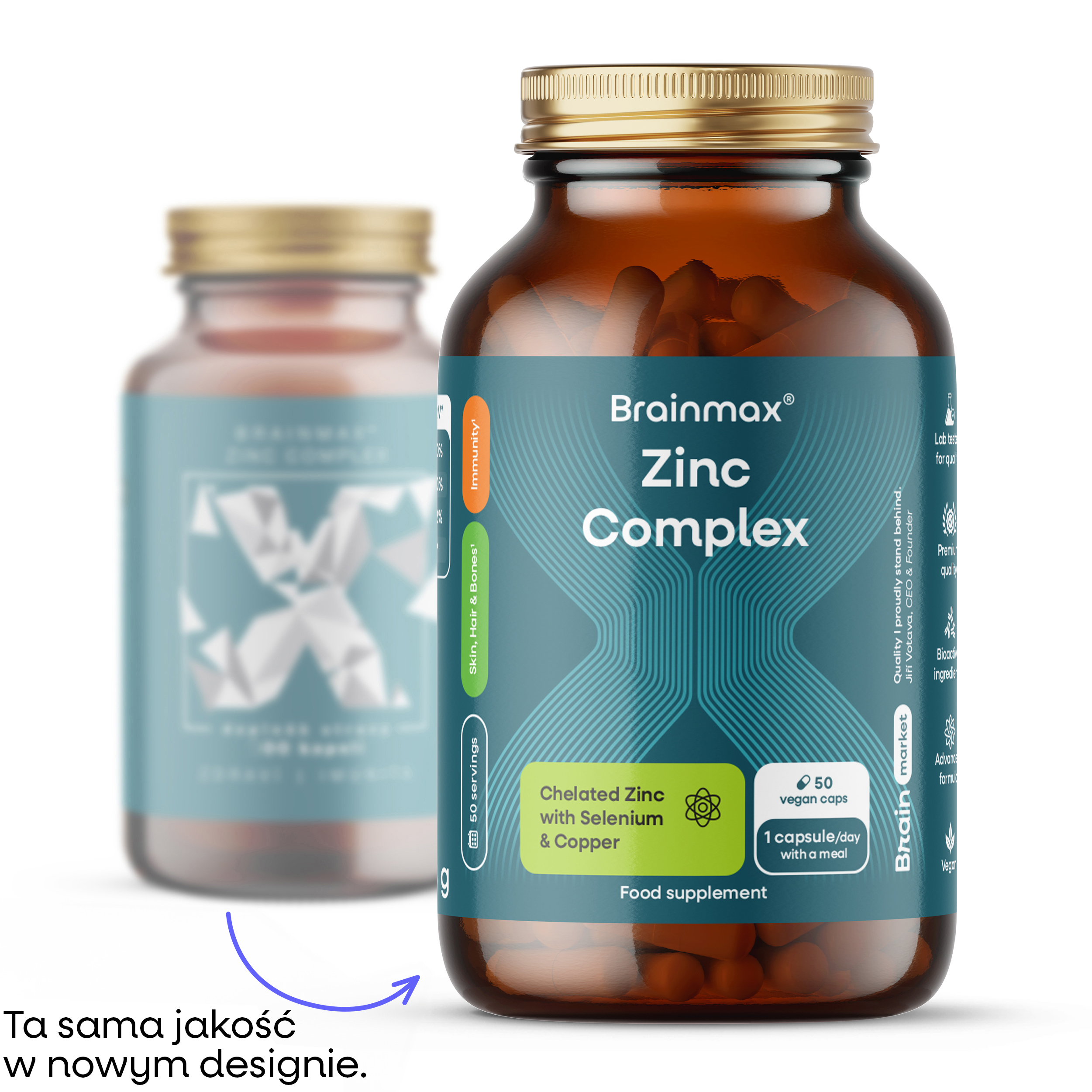 BrainMax Zinc Complex, Cynk, Selen, Miedź, Kurkuma, 50 kapsułek roślinnych