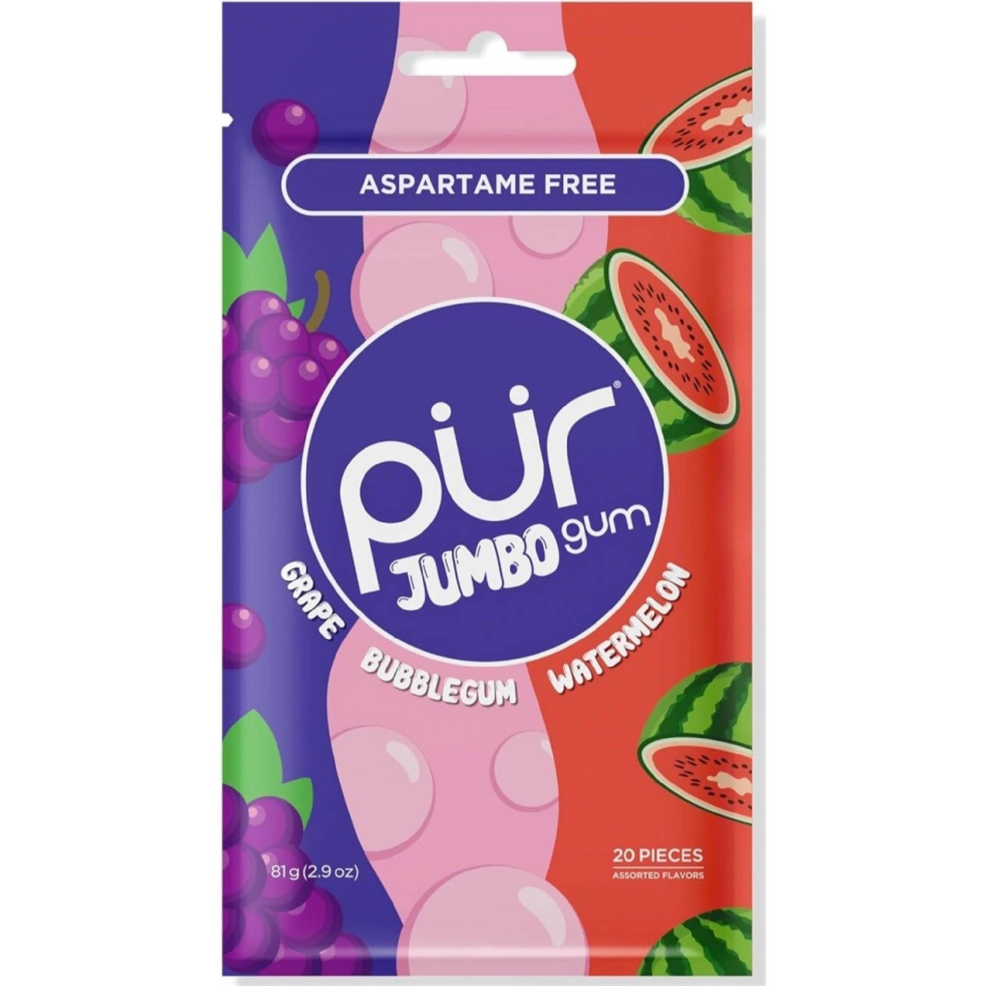 PÜR Xylitol Guma do żucia, Bubblegum-Melon-Winogrono, 20 szt.