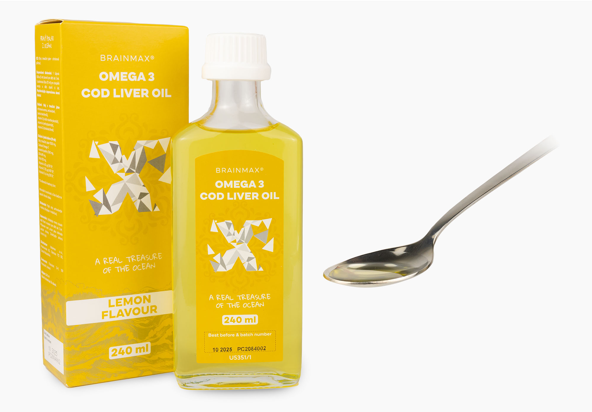 BrainMax Omega 3, Olej z tresčích jater, citrón, 240 ml Obrázek