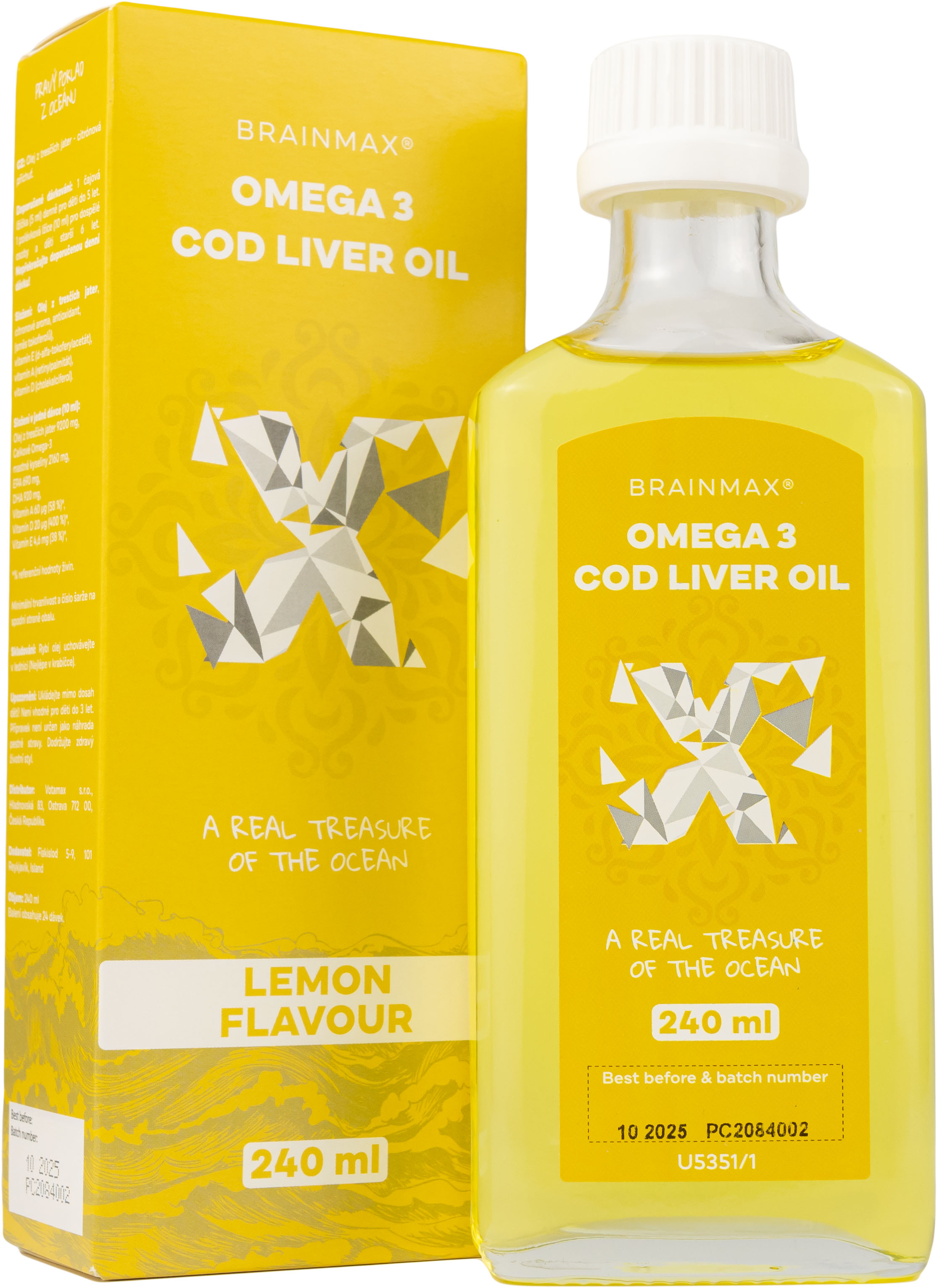 BrainMax Omega 3, Olej z tresčích jater, citrón, 240 ml Obrázek