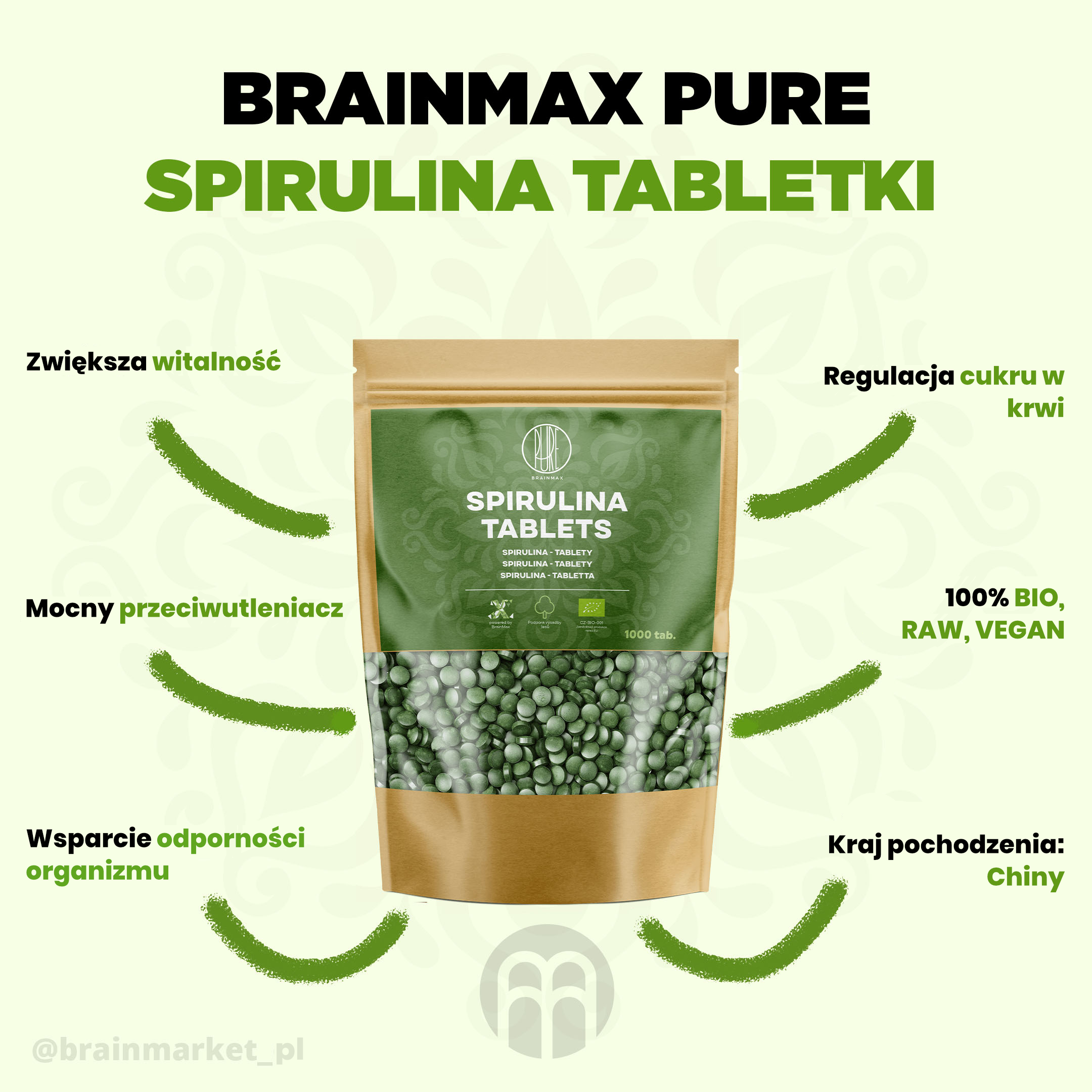 BrainMax Pure Spirulina Tablets BIO, 1000 tablet Obrázek