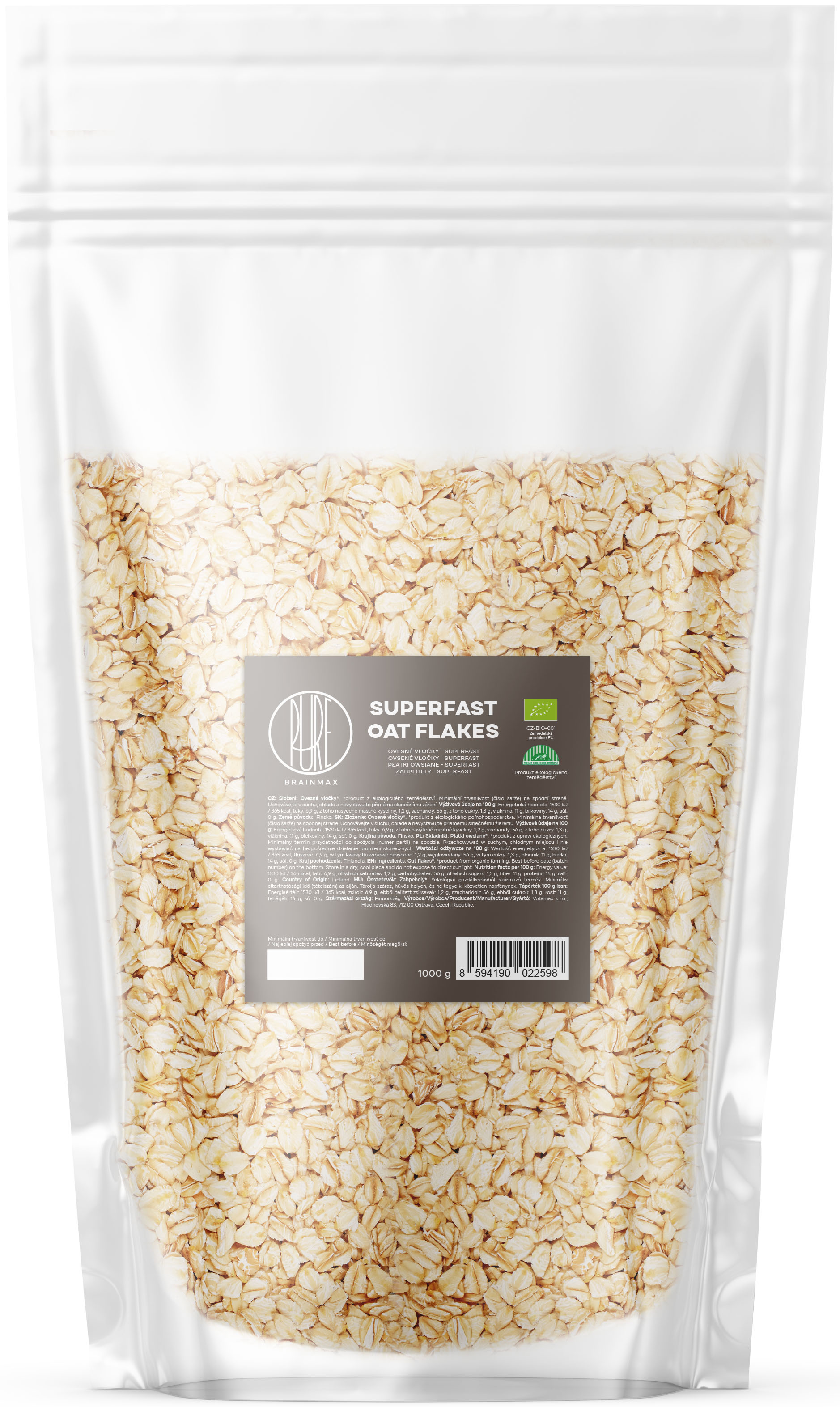 BrainMax Pure Superfast Ovesné Vločky, bezlepkové BIO, 1 kg