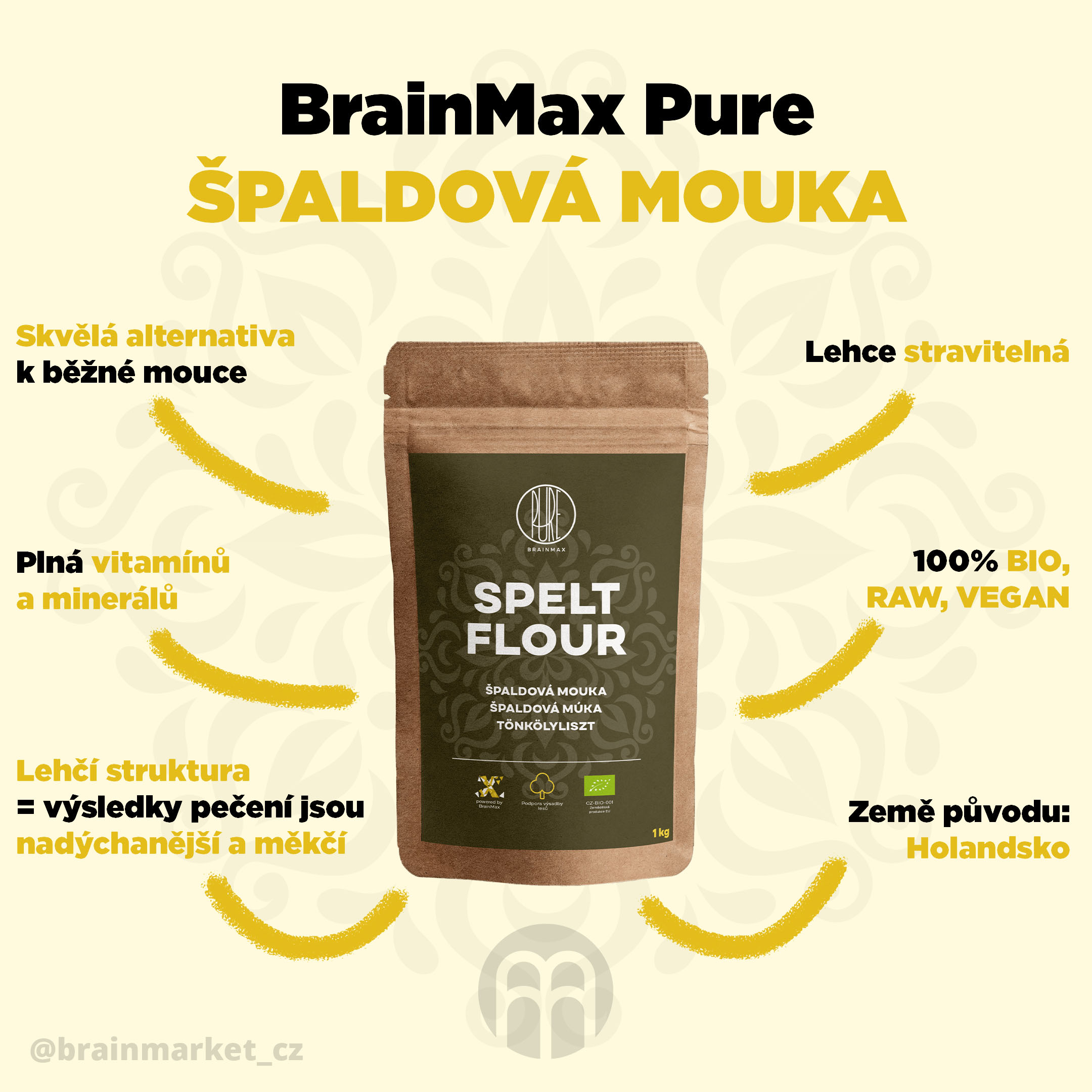 BrainMax Pure Špaldová mouka BIO, 1 kg Obrázek