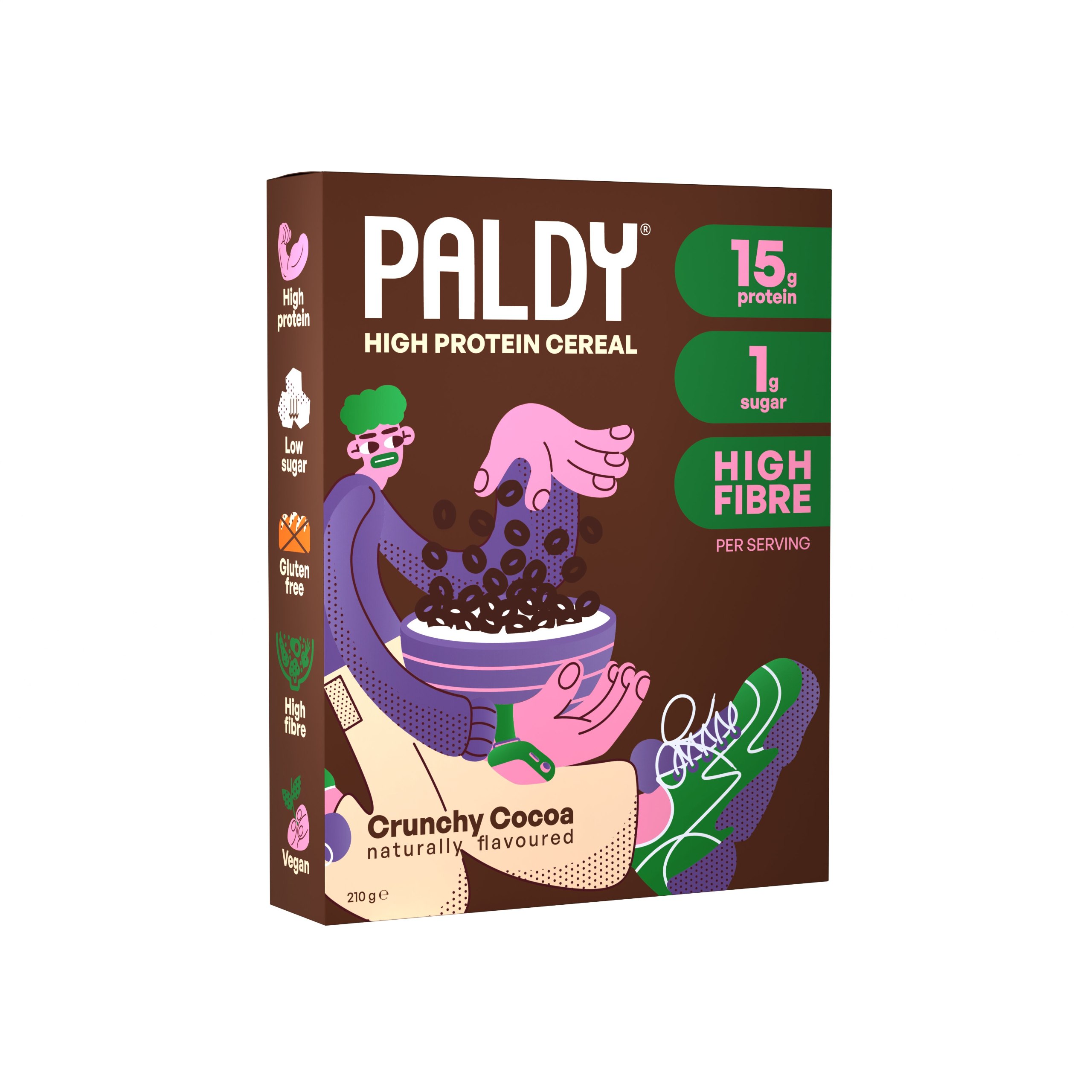 Płatki śniadaniowe Paldy High Protein, chrupiące kakao, 210 g