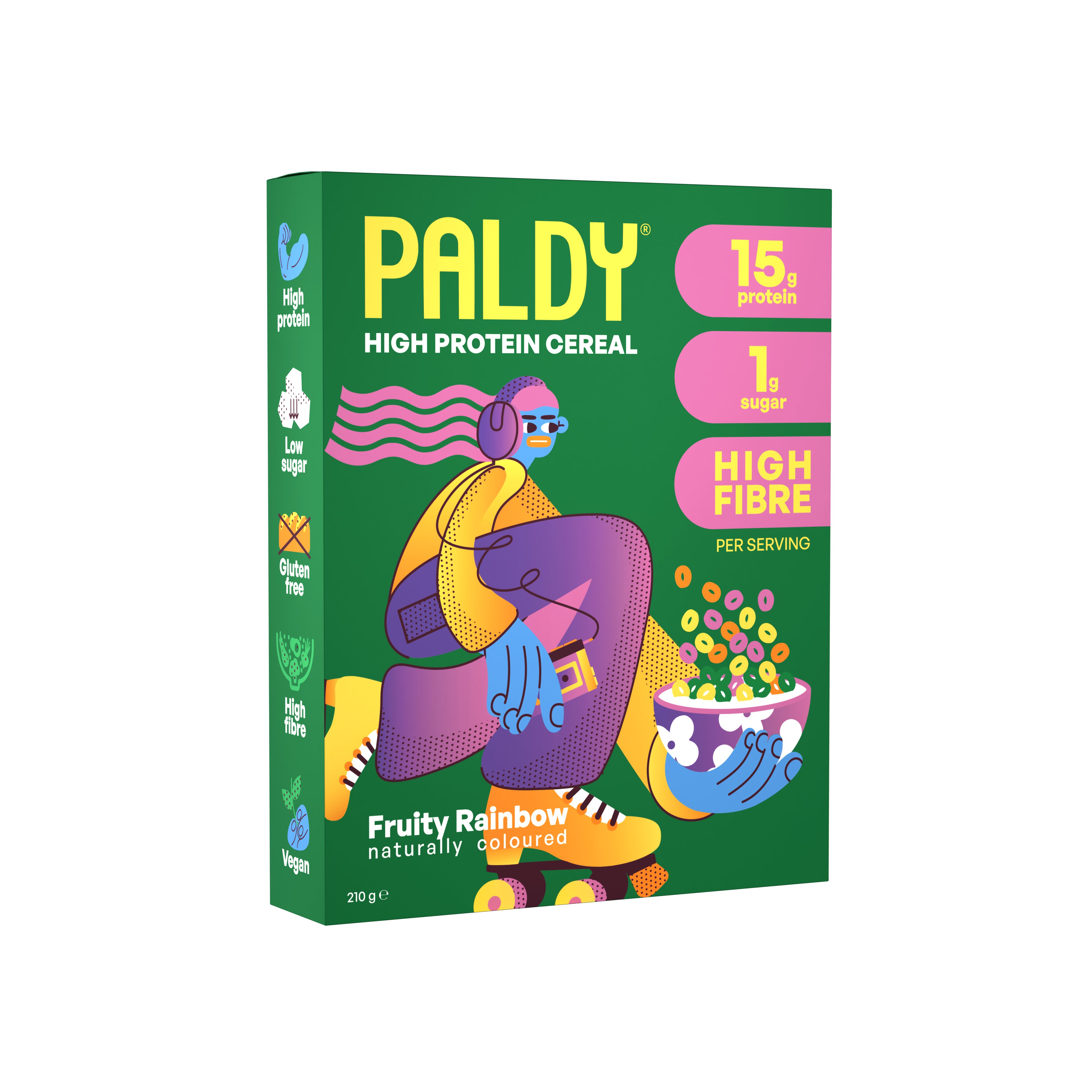 Płatki śniadaniowe Paldy High Protein, owocowa tęcza, 210 g