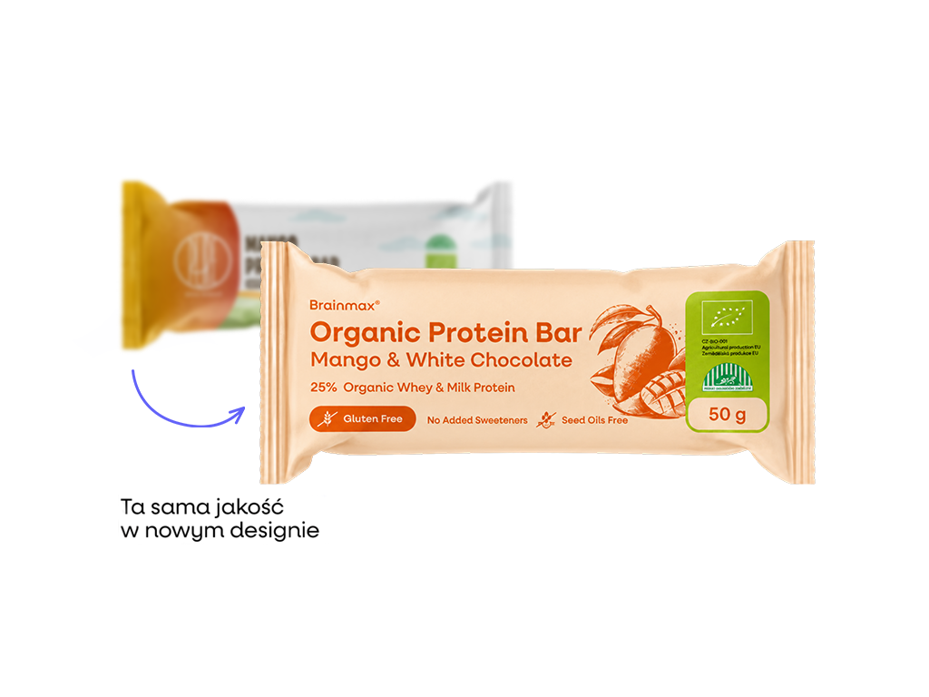 BrainMax® Organic Protein Bar, Mango & White Chocolate, 24 x 50 g