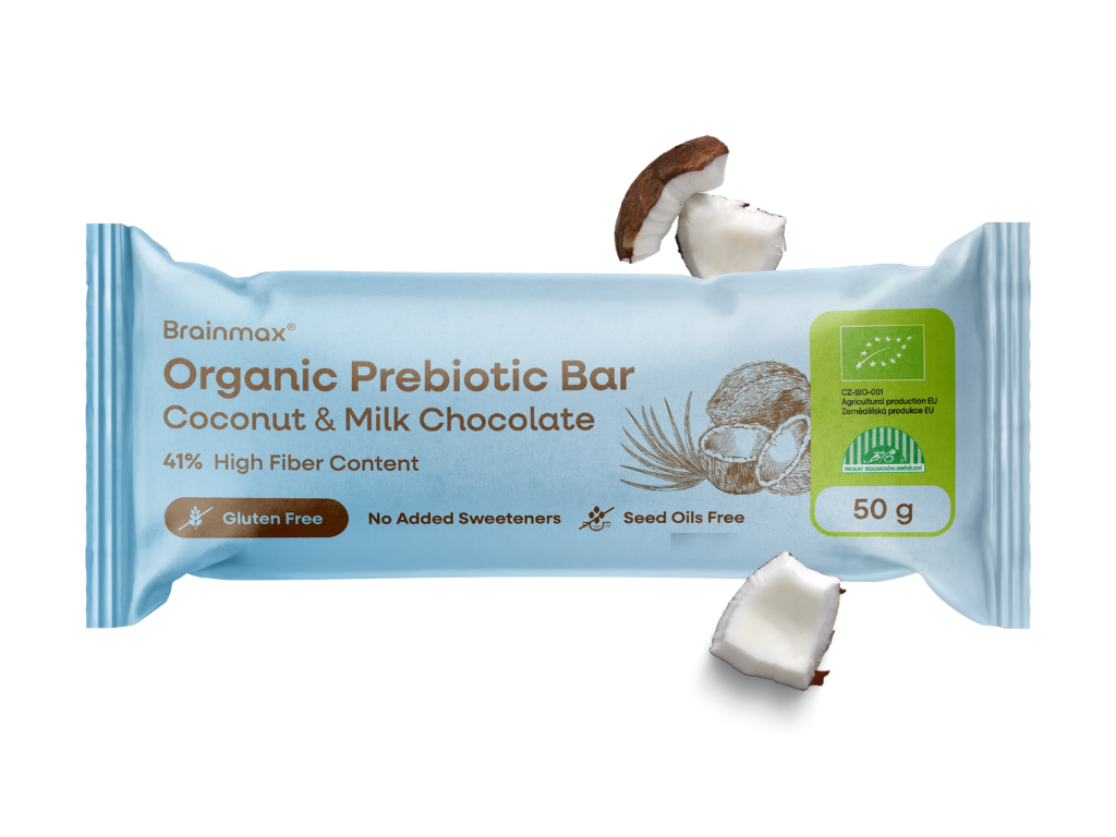 BrainMax® Organic Prebiotic Bar, Coconut & Milk Chocolate, 24 x 50 g (zdjęcie 4)