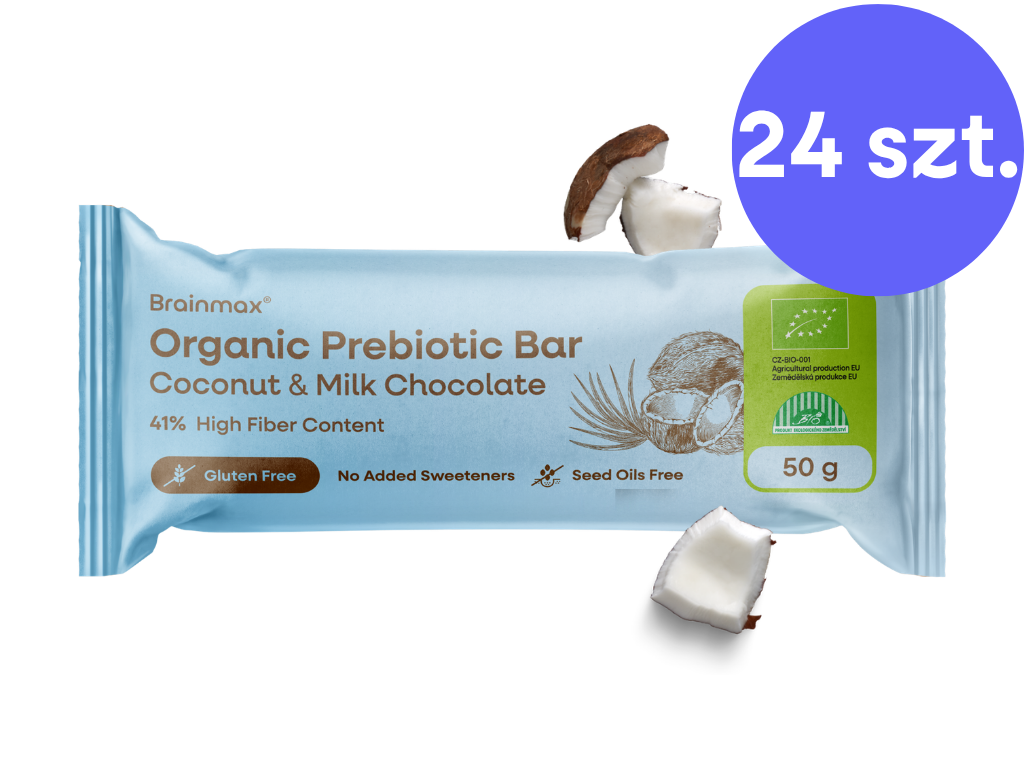 BrainMax® Organic Prebiotic Bar, Coconut & Milk Chocolate, 24 x 50 g