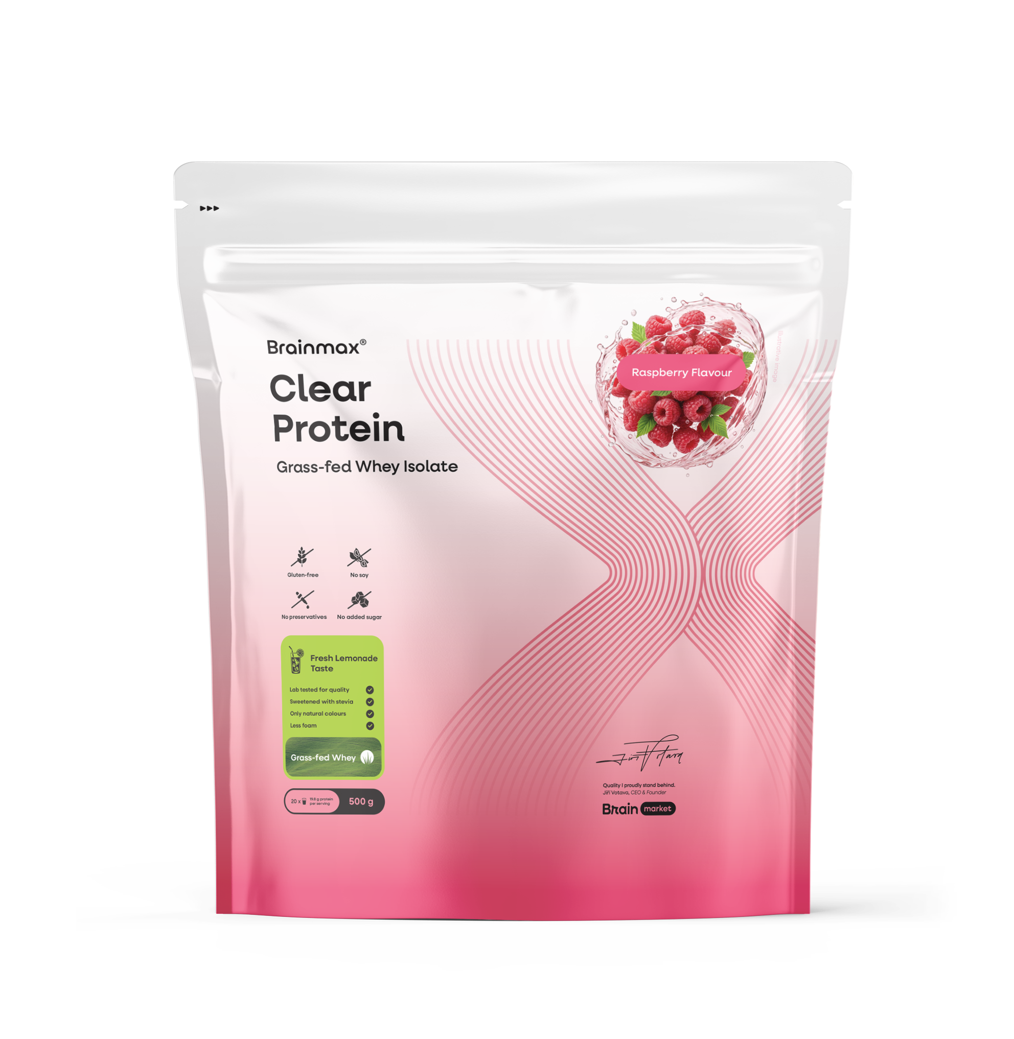 BrainMax Clear Protein®, malina, 500 g