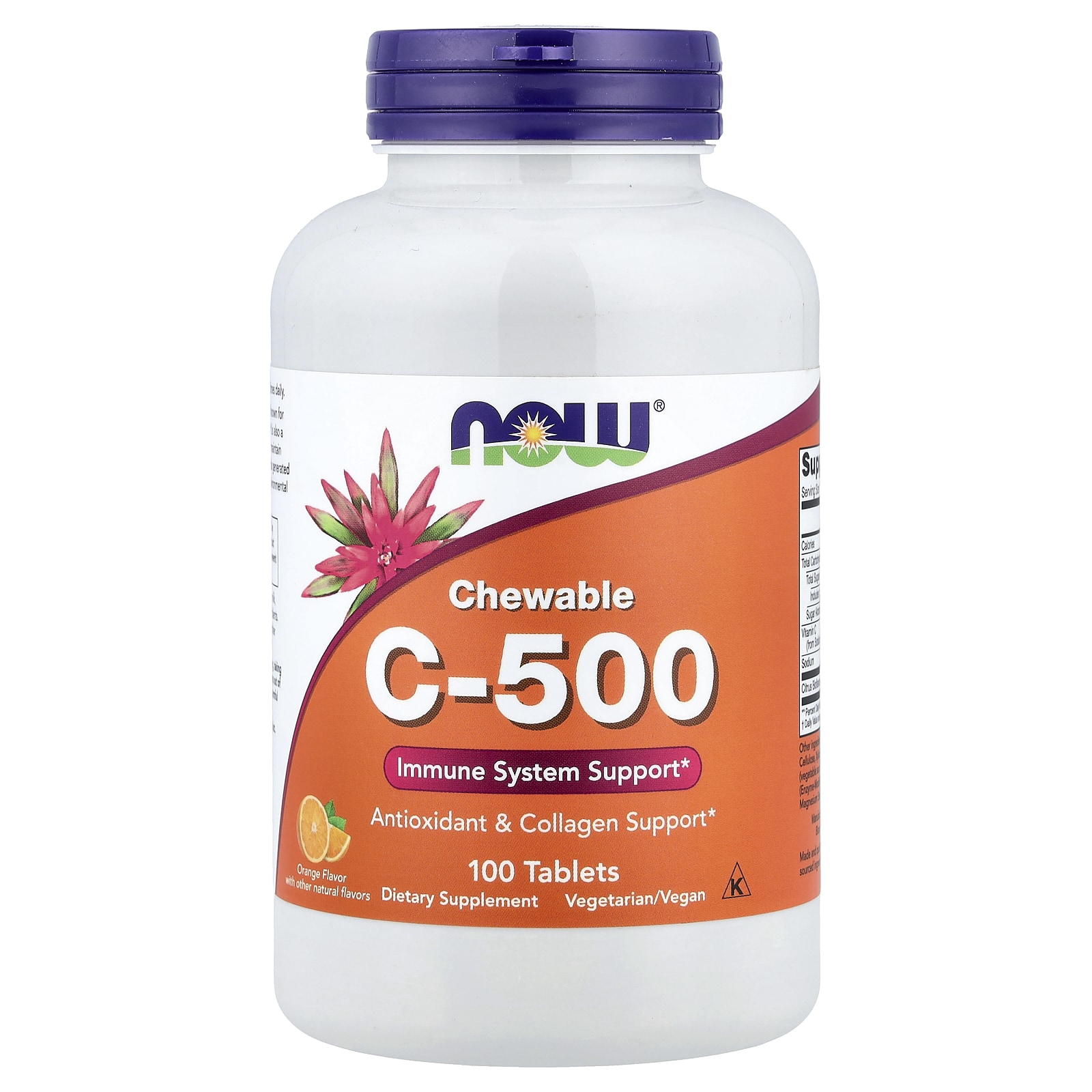 Now® Foods NOW Witamina C-500 Chewable, pomarańcza, 100 tabletek do żucia
