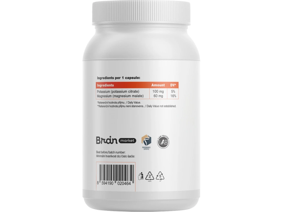 BrainMax Draslík Magnesium, Draslík citrát + Hořčík malát, 200 rostlinných kapslí Obrázek