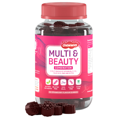 Chewwies Multi & Beauty (Zdrowe włosy, skóra, paznokcie), truskawka, 30 dziąseł