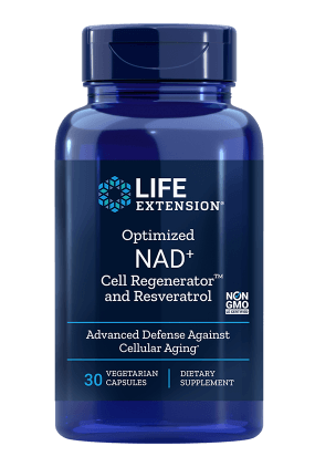 Life Extension Optimized NAD+ Cell Regenerator™ and Trans-Resveratrol, Nikotinamid a Trans-Resveratrol, 30 rostlinných kapslí