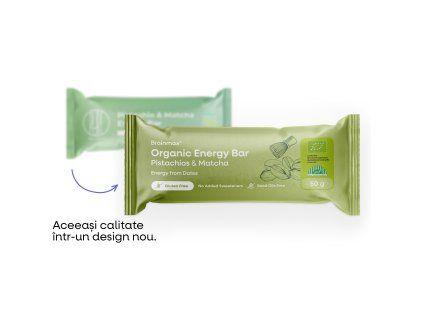BrainMax® Organic Energy Bar, Pistachios & Matcha, 50 g  Baton energizant din fructe cu ciocolată albă / *Certificat CZ-BIO-001