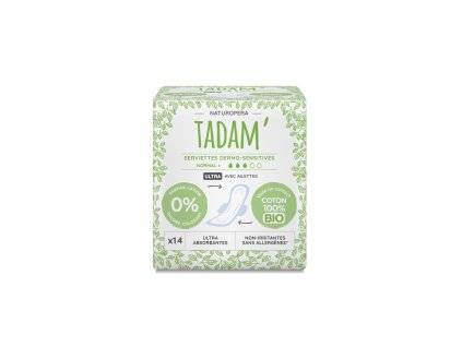 Absorbante dermo-sensibile TADAM din bumbac organic, normal+, 14 buc.  Protecție delicată și confortabilă