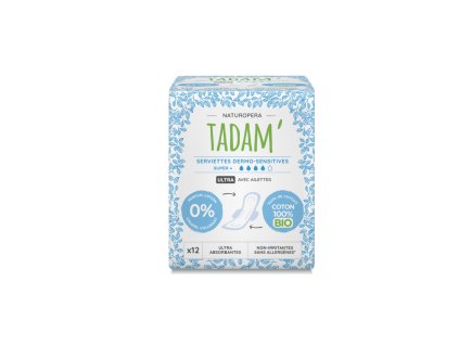 Absorbante dermo-sensibile TADAM din bumbac organic, super+, 12 buc.  Protecție delicată și confortabilă