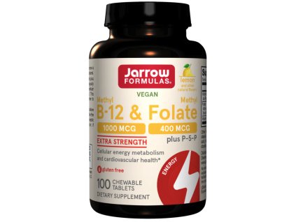 Jarrow Methyl B-12 & Methyl Folate, (Vitamina B12 + Acid folic, forme activate), 1000 mcg / 400 mcg, 100 pastile