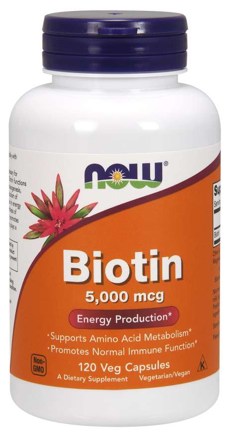 NOW Biotină, 5000 ug, 120 capsule vegetale