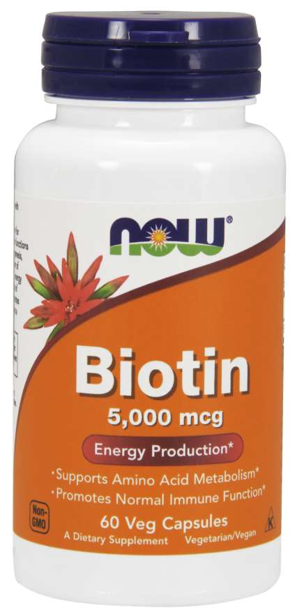 NOW Biotină, 5000 ug, 60 capsule vegetale