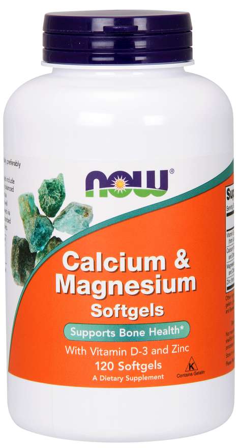 NOW Calcium & Magnesium, with Vitamin D-3 and Zinc, calciu + magneziu + vitamina D3 și zinc, 120 capsule softgel