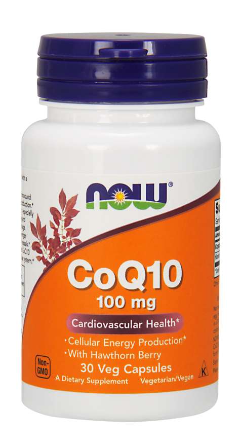 NOW CoQ10 (coenzima Q10) + păducel, 100 mg, 30 capsule vegetale