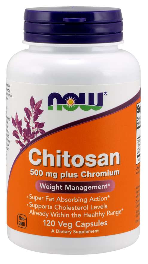 NOW Chitosan, 500 mg plus crom, 120 capsule vegetale