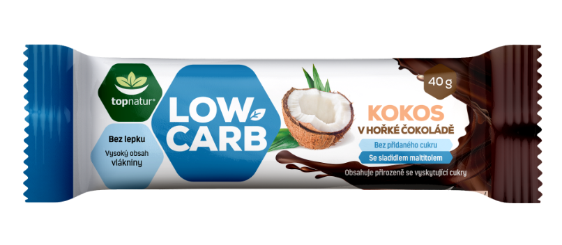 Topnatur - Baton Low Carb, nucă de cocos în ciocolată neagră, 40 g
