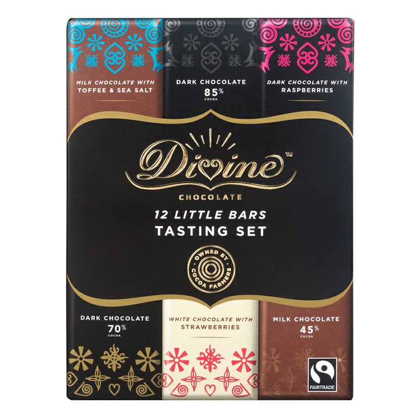 Divine Chocolate Pachet cadou divin de 12 bomboane de ciocolata, 6 arome, 180g