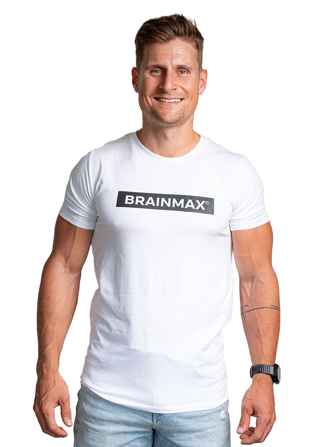 Tricou BrainMax cu dungi pentru bărbați - alb Dimensiune: L