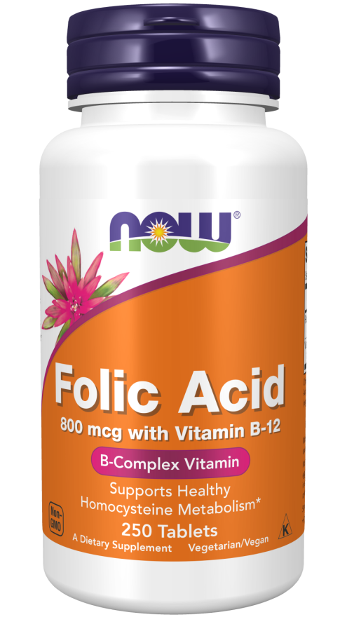 NOW Acid folic (acid folic), 800 mcg, 250 comprimate