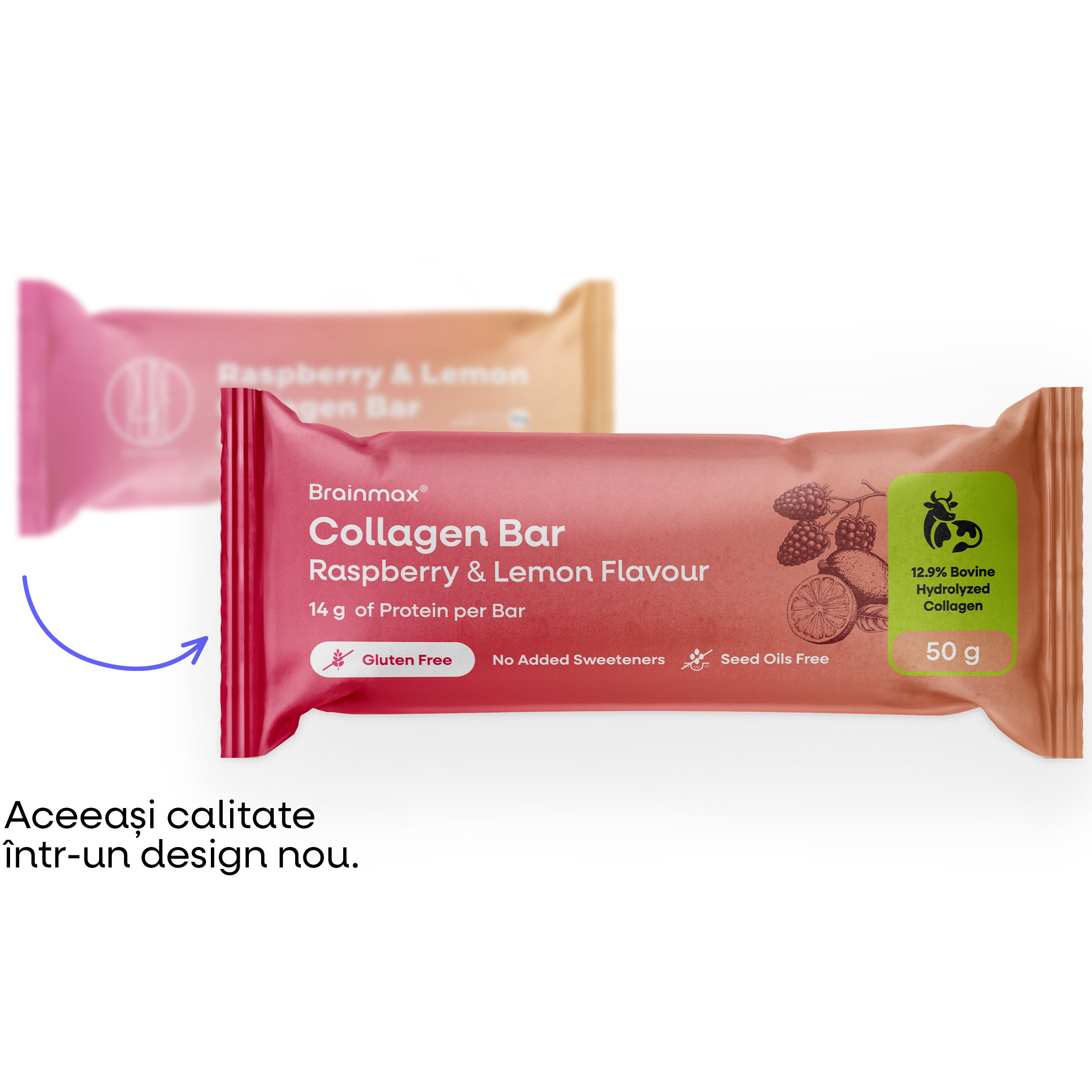 BrainMax Pure® Raspberry & Lemon Collagen Bar, Bară cu colagen,…