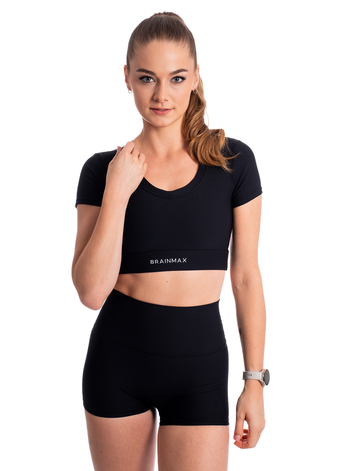 BrainMax crop top cu mânecă scurtă pentru femei, negru Dimensiune: XS