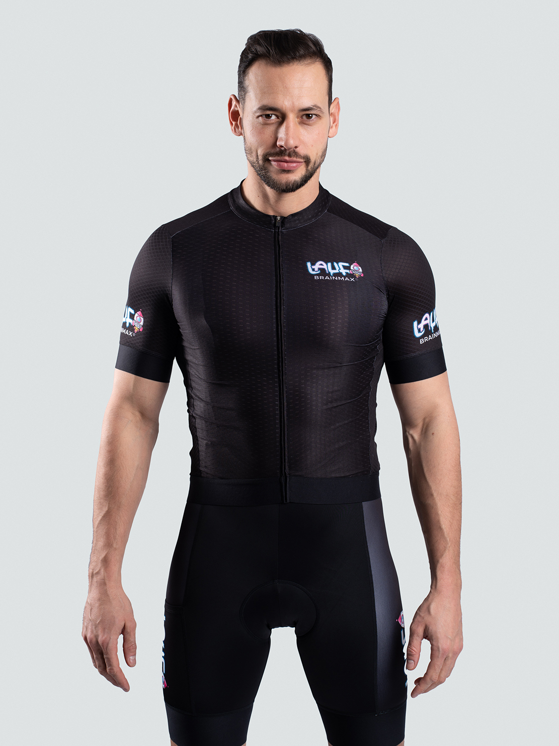 LAUF set ciclism unisex, tricou și pantaloni scurți, negru Dimensiune: L