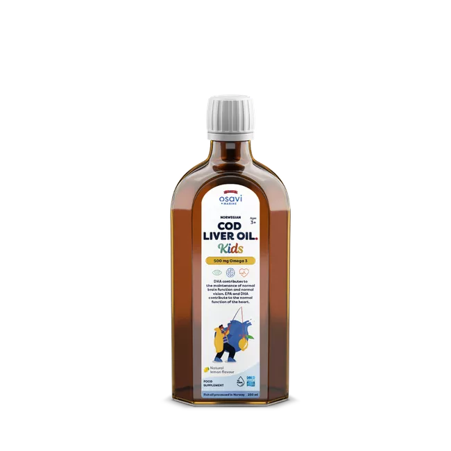 Osavi Norwegian Cod Liver Oil Kids, Omega 3 Ulei de ficat de cod norvegian, pentru copii, lămâie, 500 mg, 250 ml
