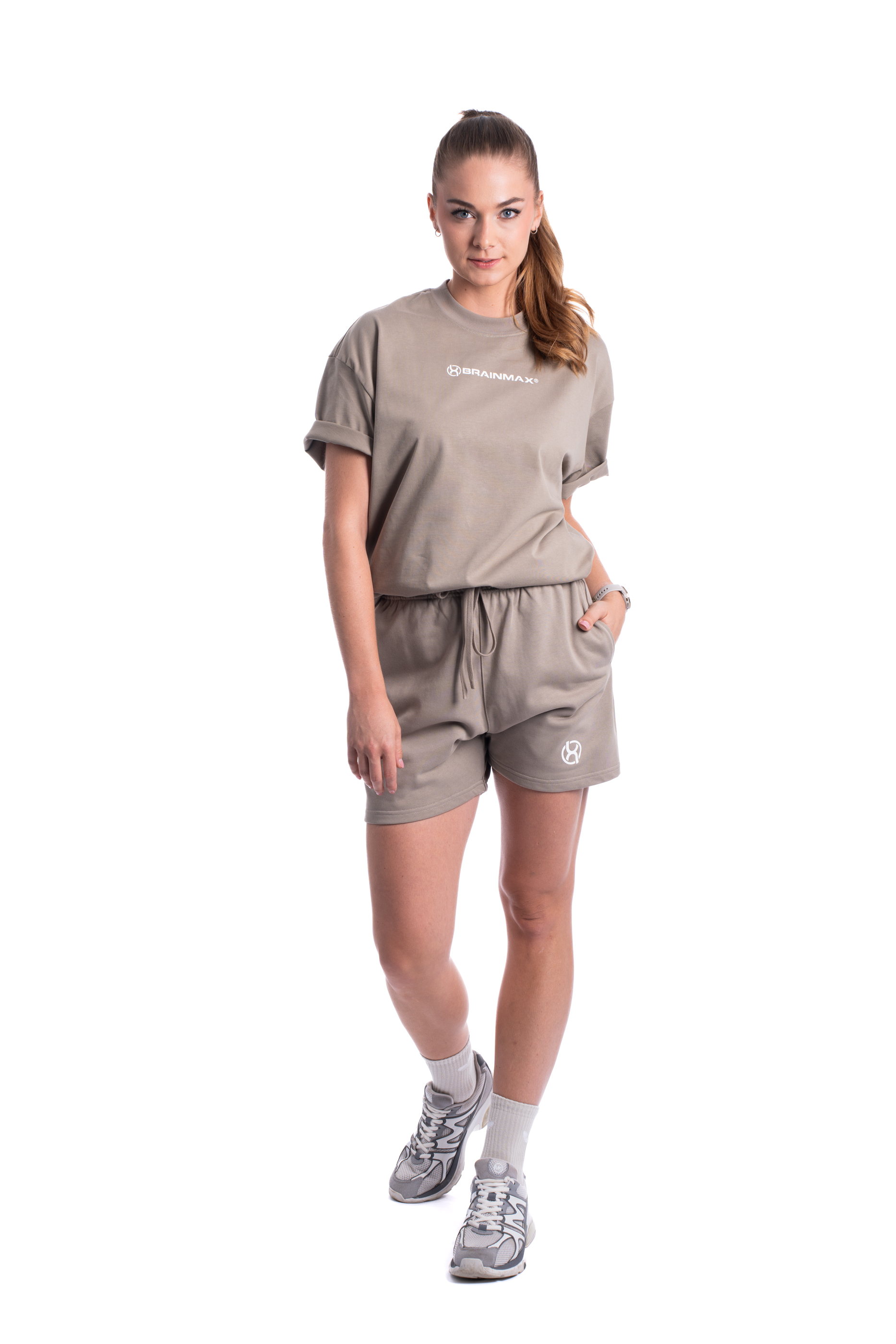 BrainMax set tricou oversized și șorturi din bumbac, gri Dimensiune: XL