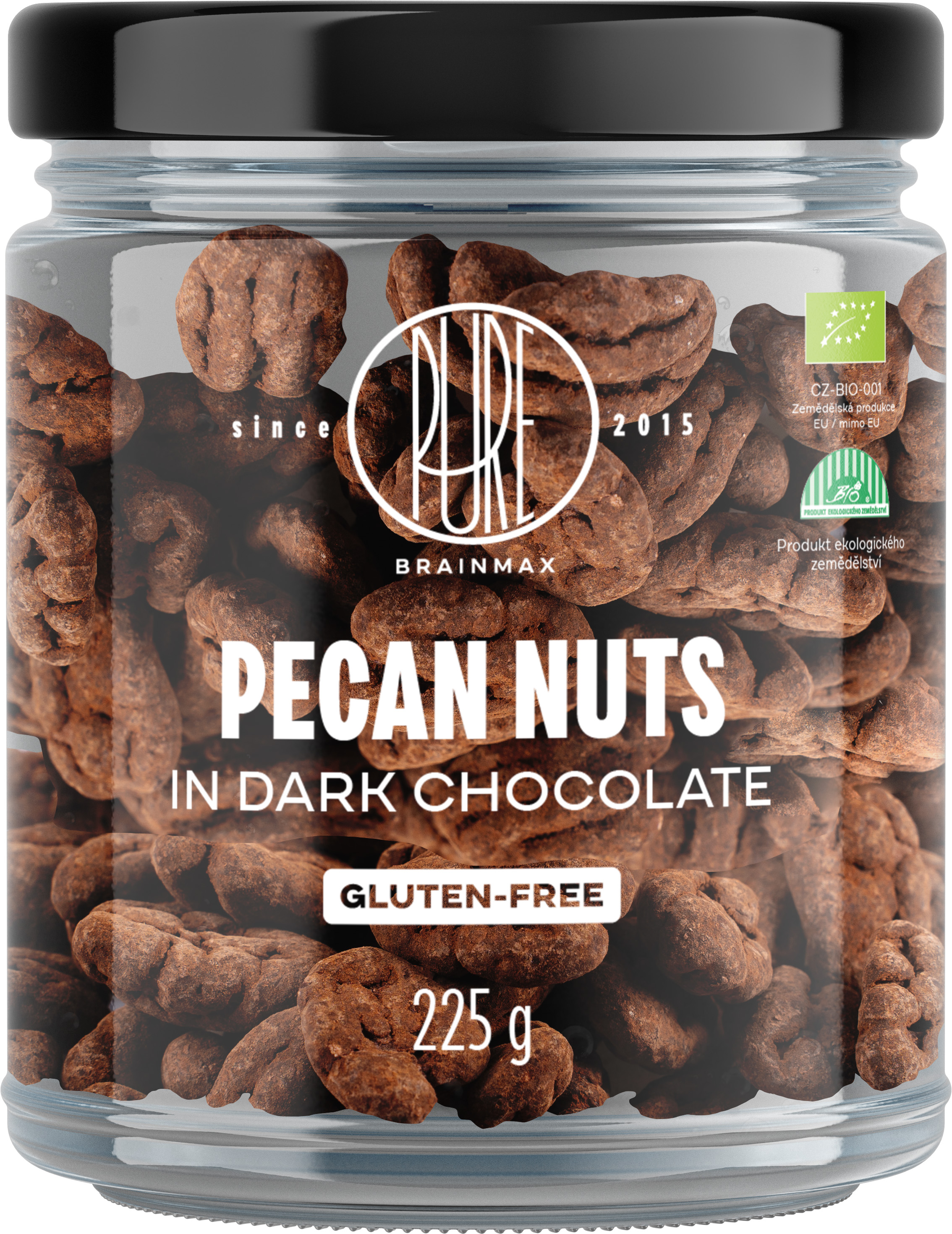 BrainMax Pure® Pecan Nuts in Dark Chocolate, Nuci de pecan în ciocolată neagră, BIO, 225 g