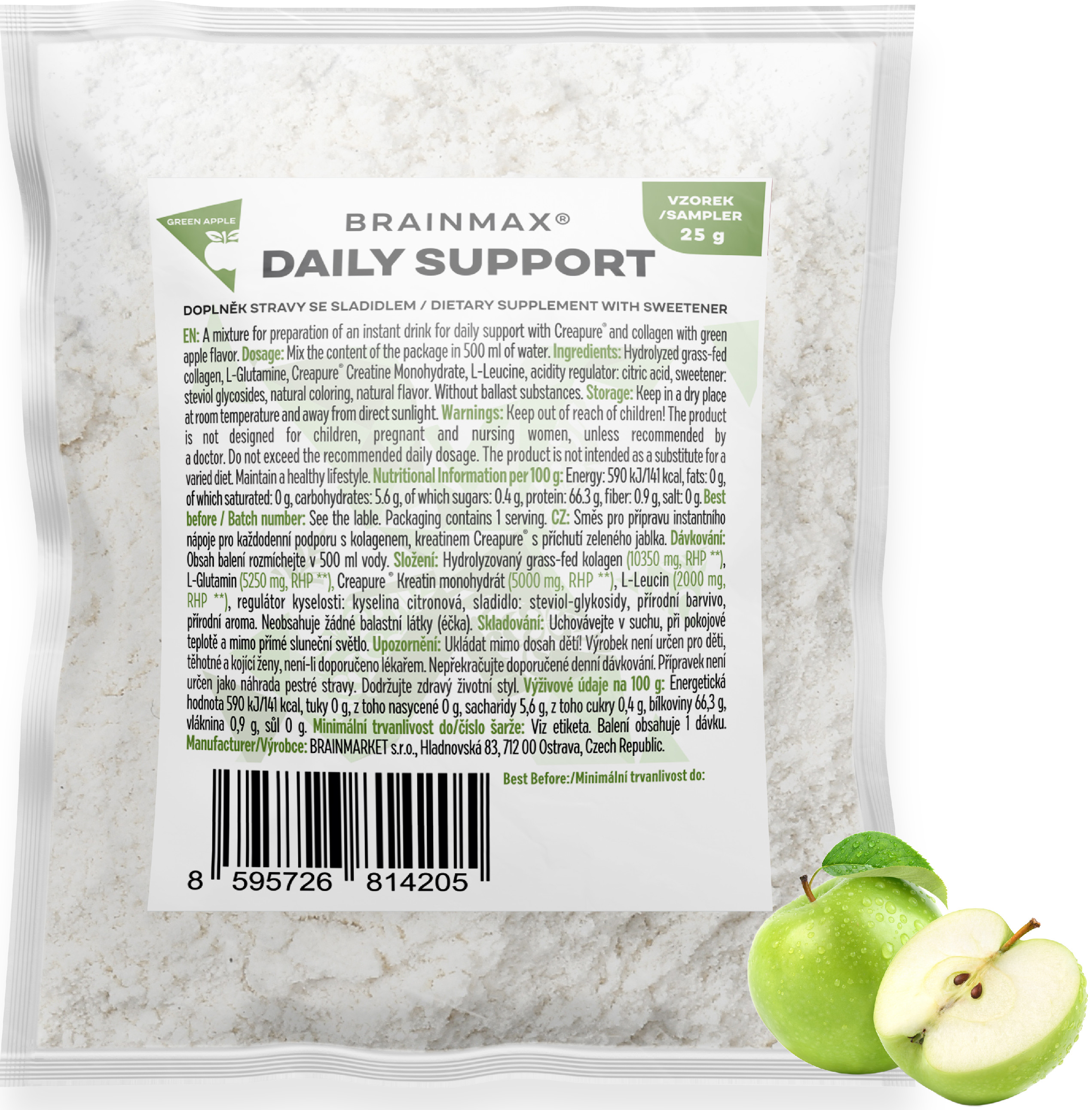 BrainMax Daily Support, 25g, MOSTRĂ Aromă: Măr verde